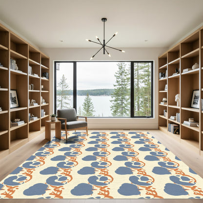 Blue Orange Vertical Blooming Vine Rug