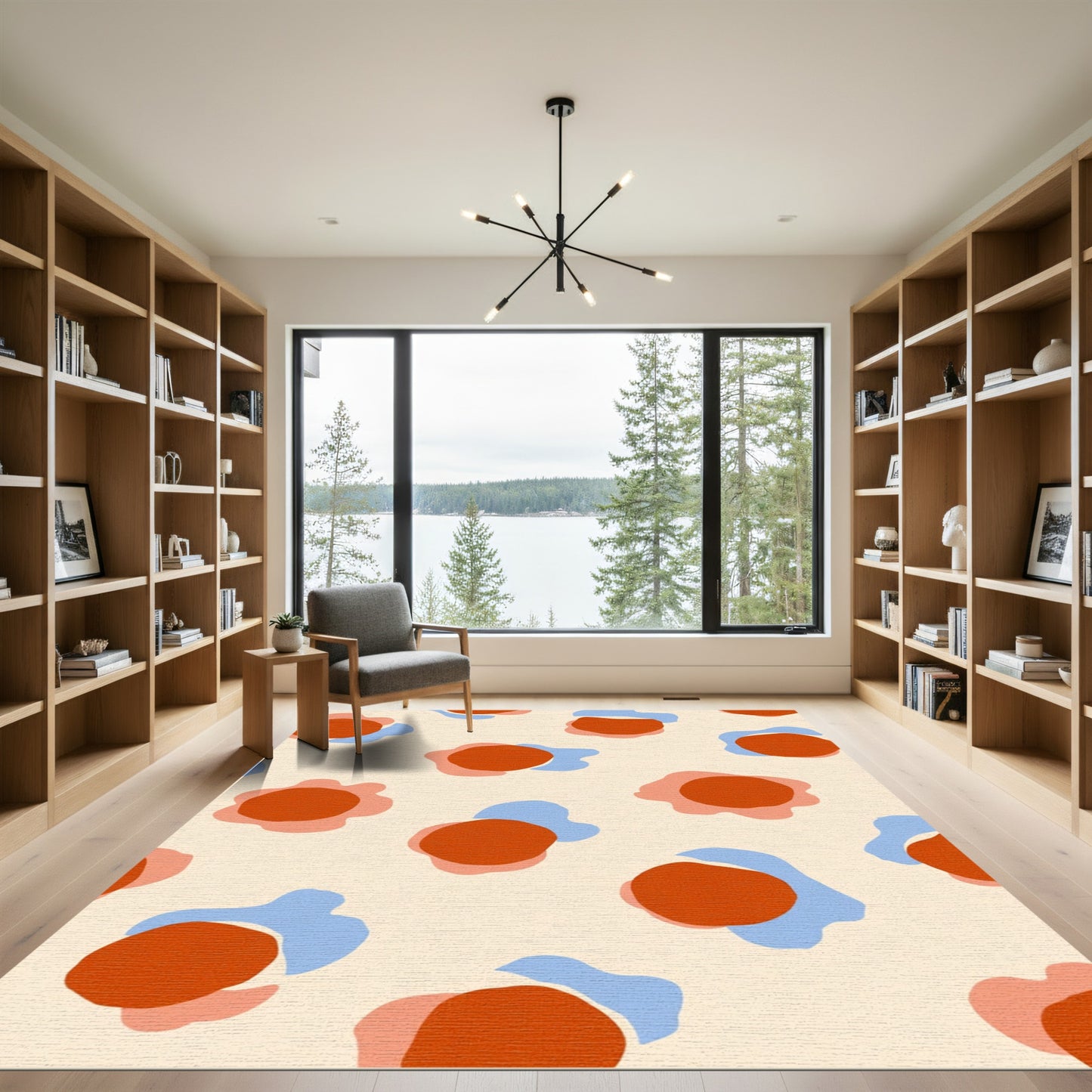 Orange Blue Abstract Organic Shapes Rug
