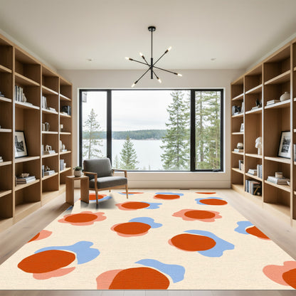 Orange Blue Abstract Organic Shapes Rug