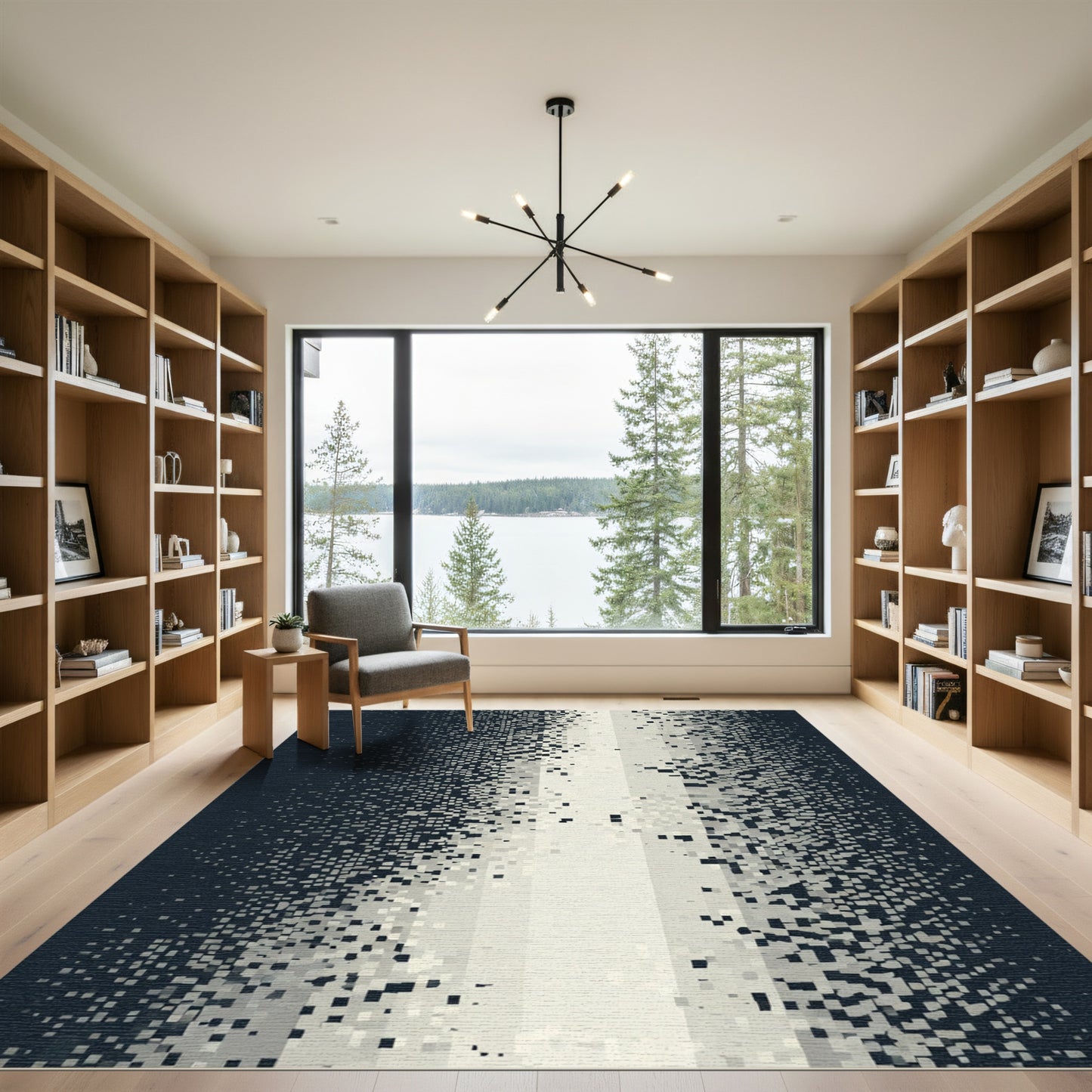 Dark Gray Pixelated Gradient Rug