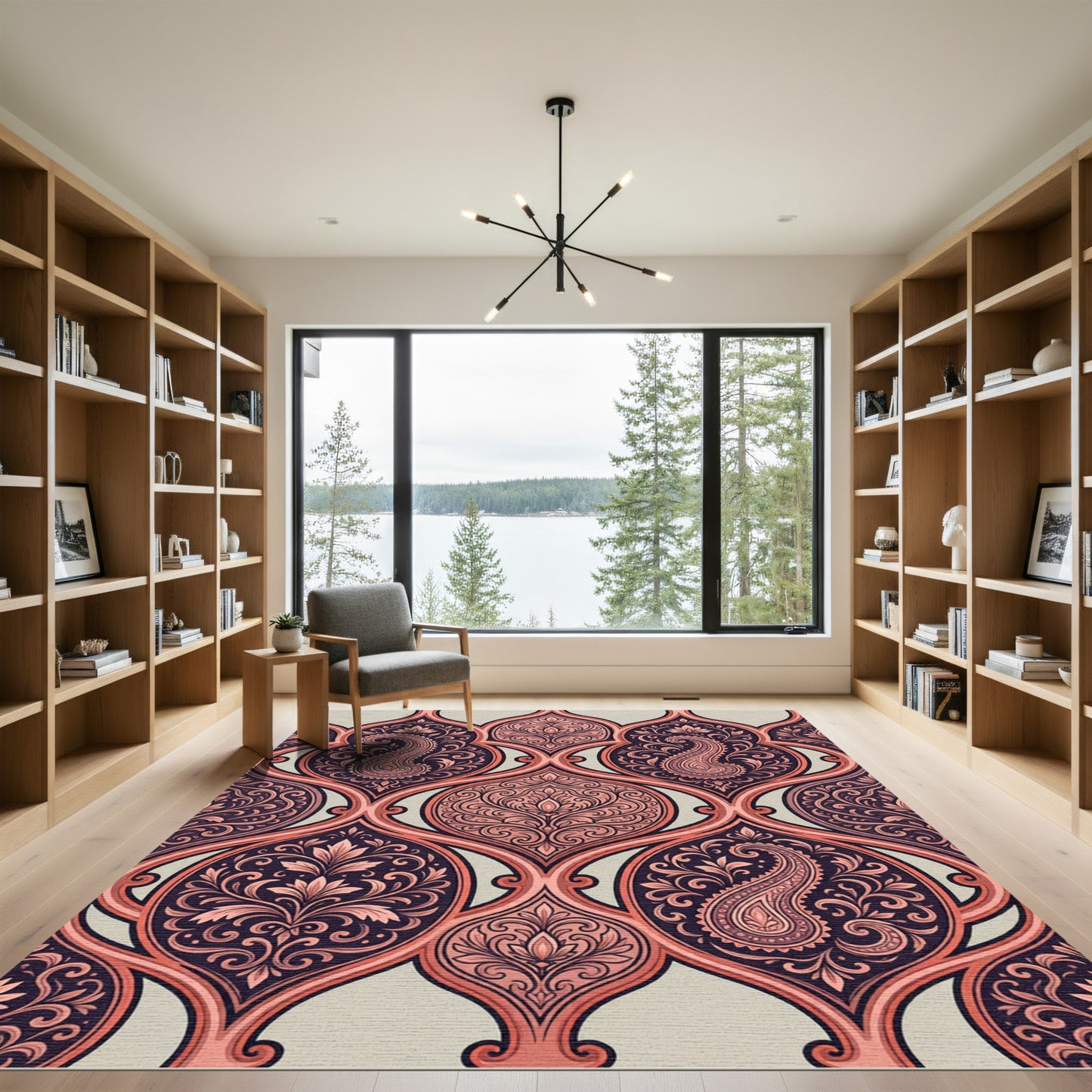 Elegant Damask Paisley Blush Navy Scroll Rug