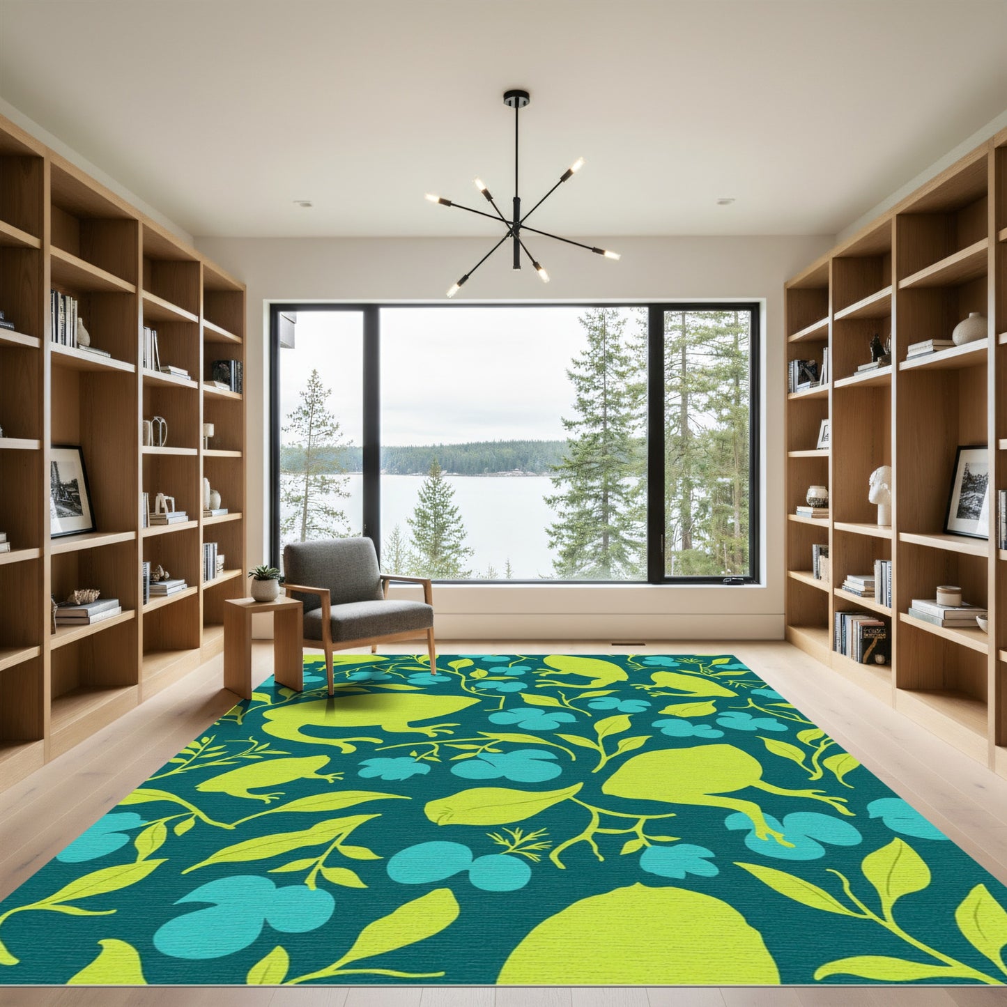 Bright Lime Frog Floral Garden Rug