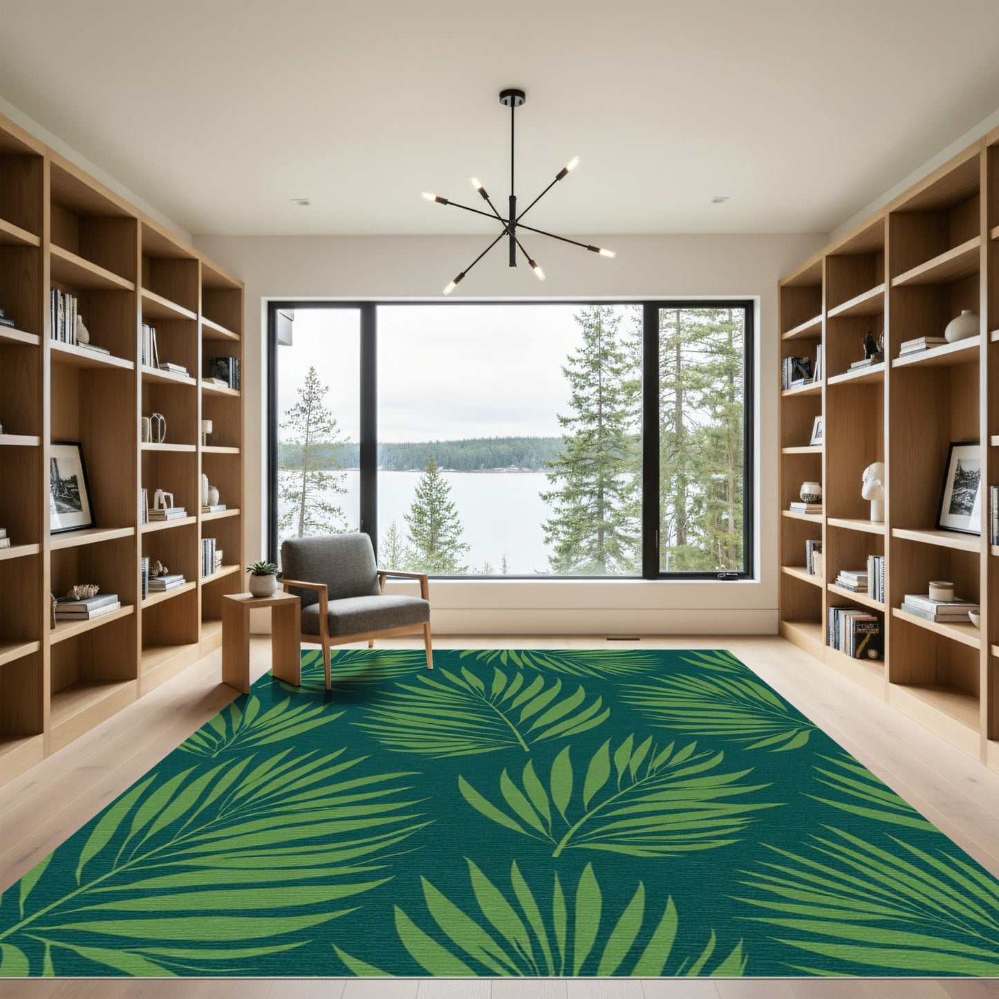Lush Green Palm Leaves Tropical Rug