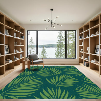 Lush Green Palm Leaves Tropical Rug