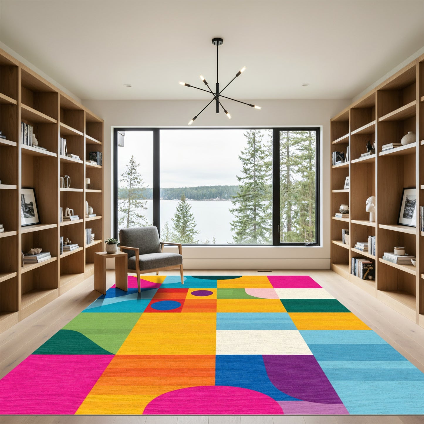 Colorful Geometric Blocks And Circles Rug