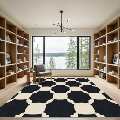 Black White Lattice Geometric Rug