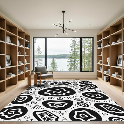 Black and White Abstract Organic Composition Rug