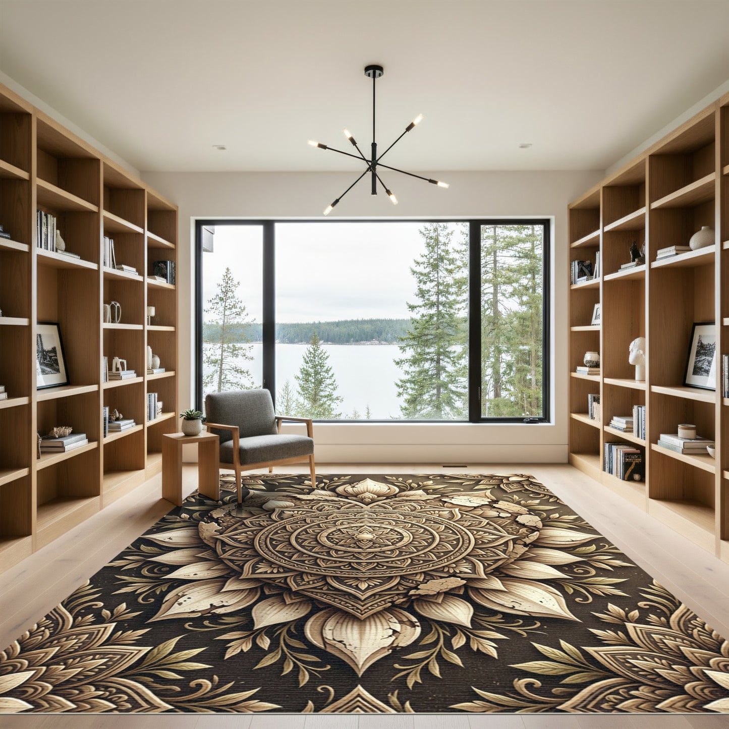 Cracked Sandstone Mandala Heart Emblem Rug