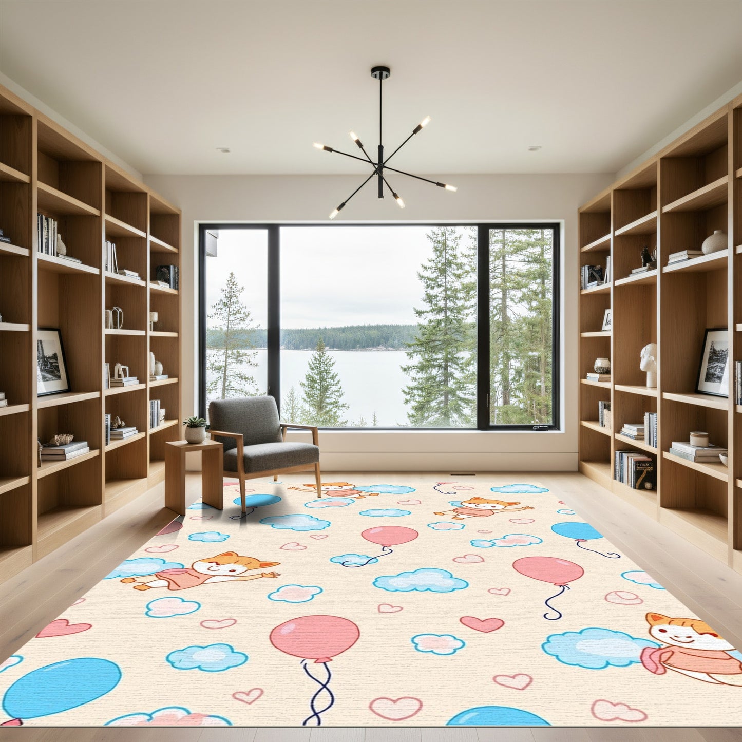 Whimsical Cat Balloon Cloud Heaven Rug