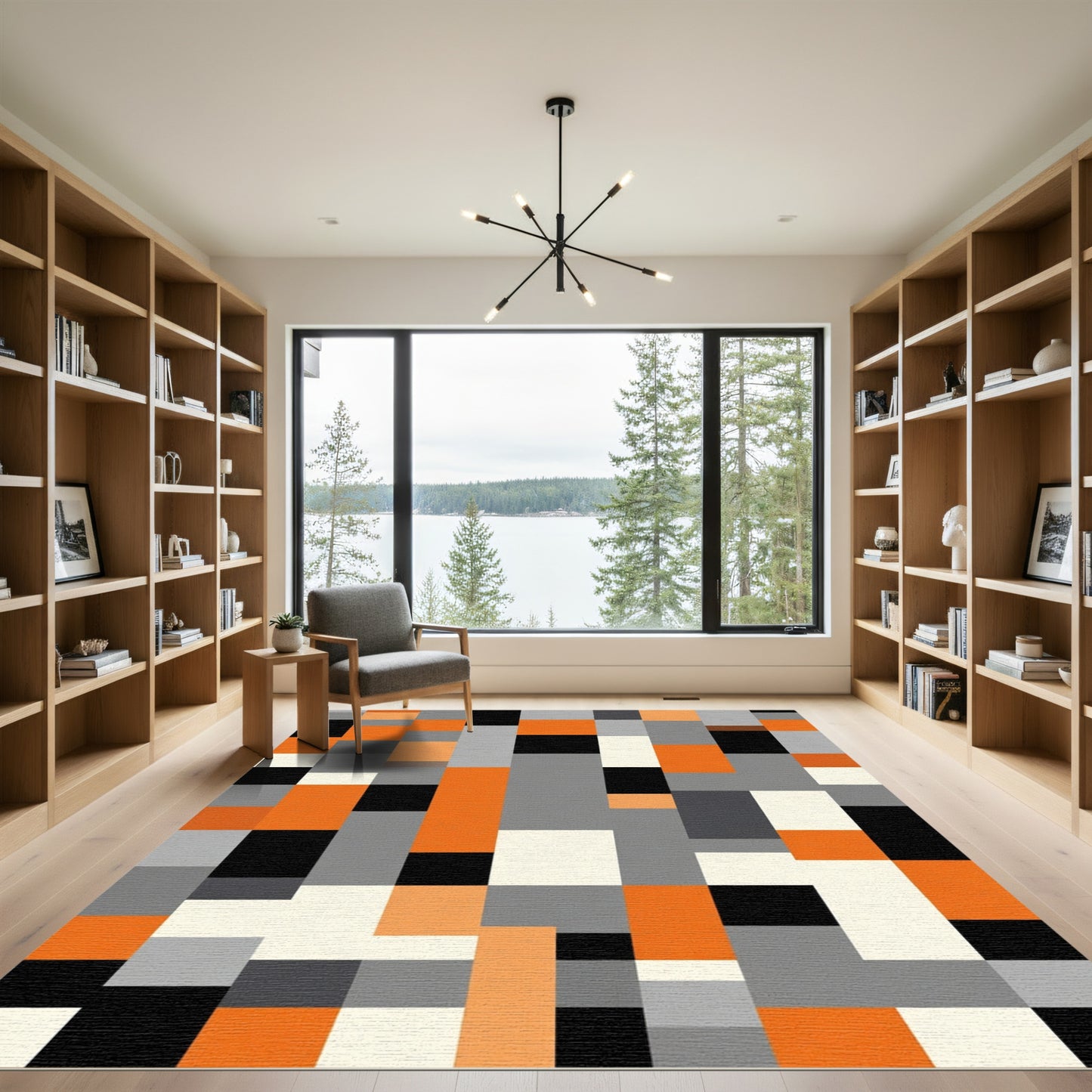 Modern Orange Gray Black Rectangular Rug