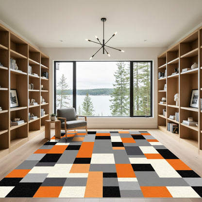 Modern Orange Gray Black Rectangular Rug