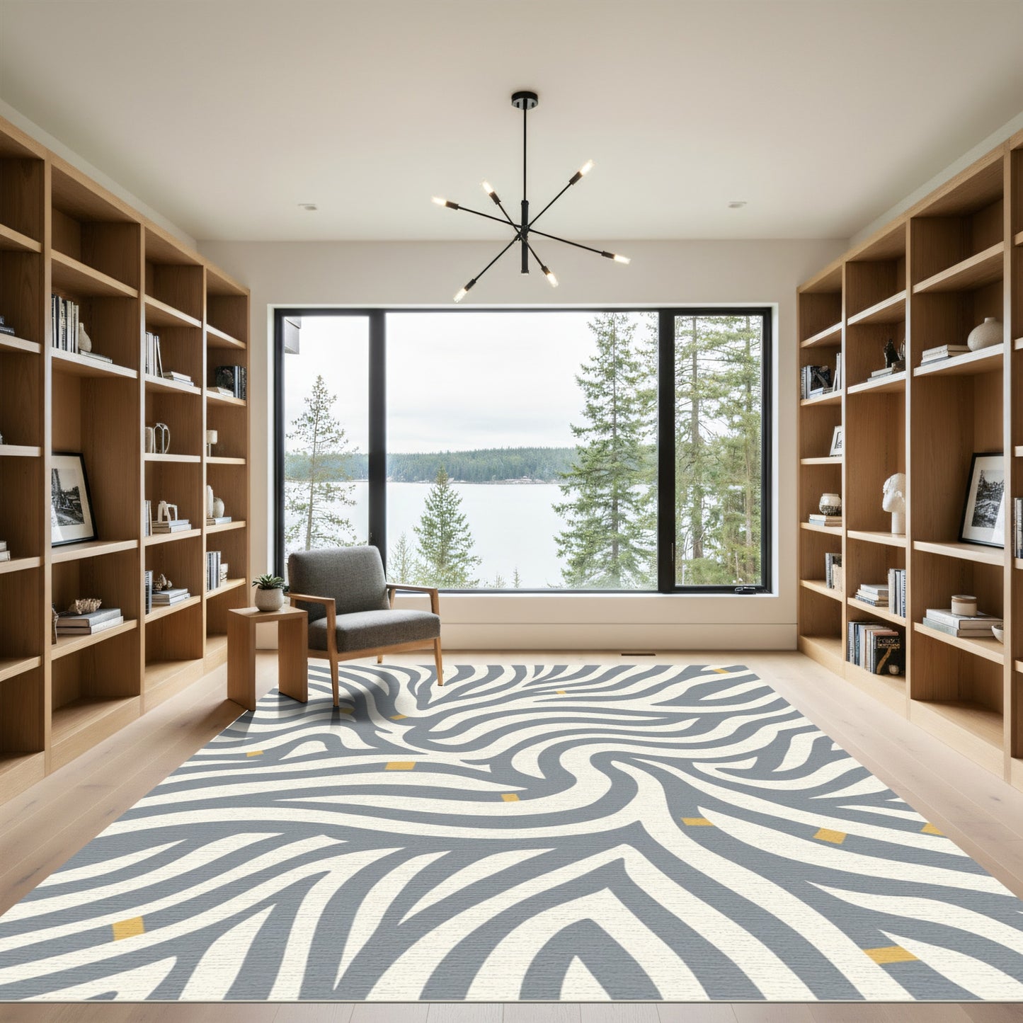 Gray White Striped Swirl Accent Rug