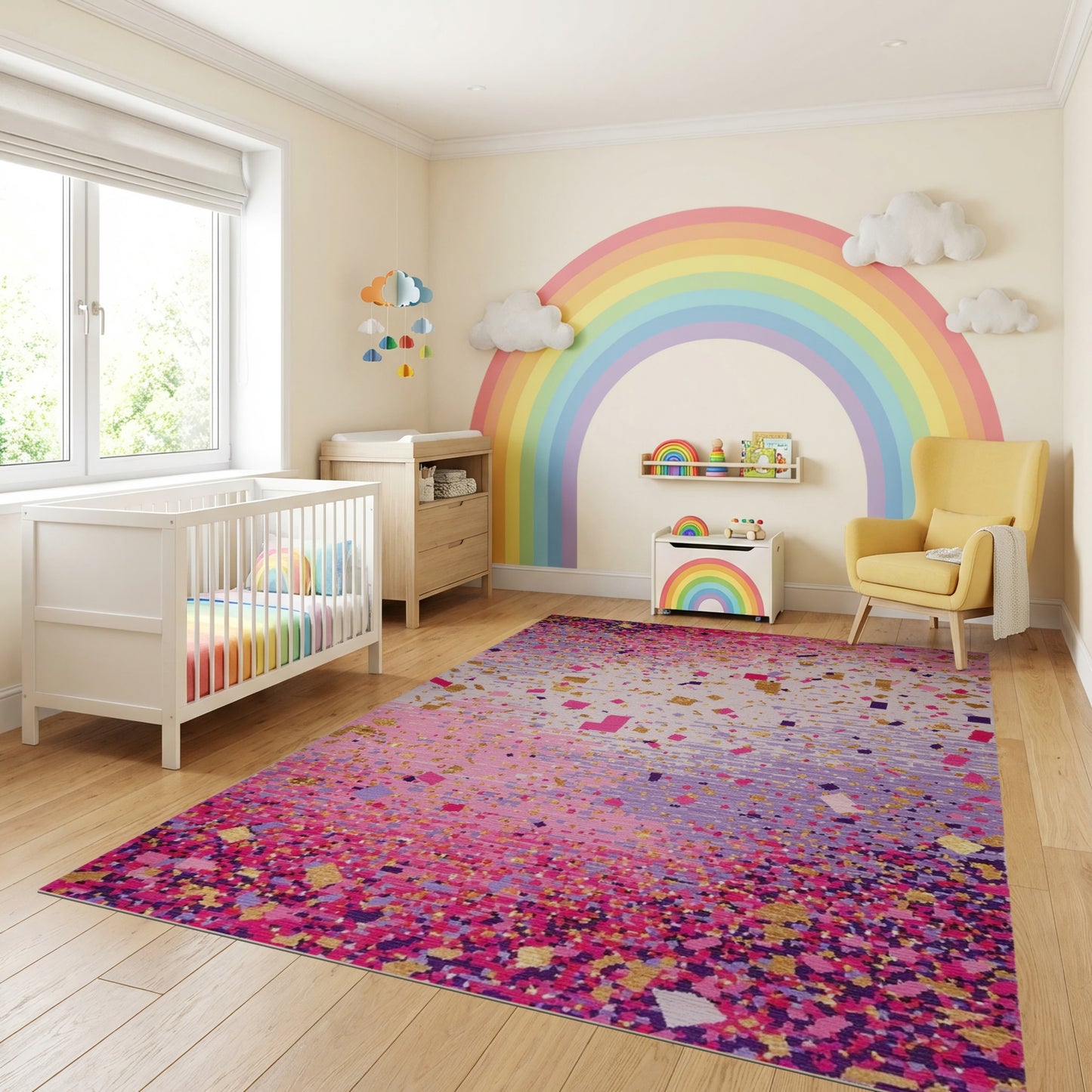 Sparkling Pink Purple Gold Confetti Rug