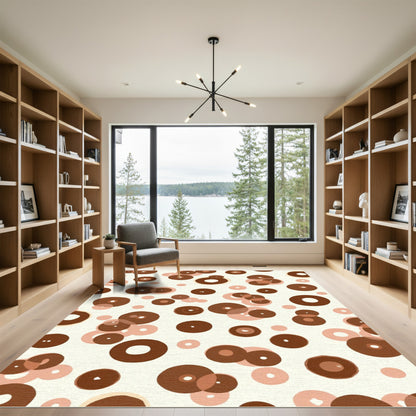 Brown Circles Scattered Over Cream Background Rug