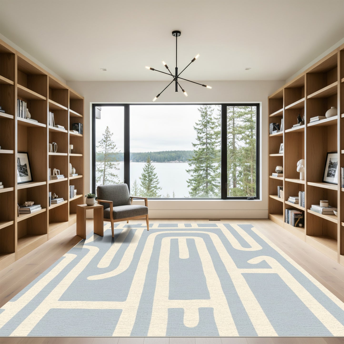 Pale Blue Abstract Line Art Rug