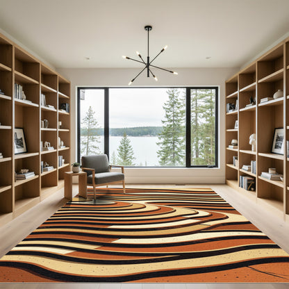 Earthy Terracotta Abstract Striped Flow Rug
