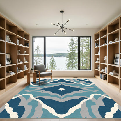 Deep Blue Abstract Flowing Waves Rug