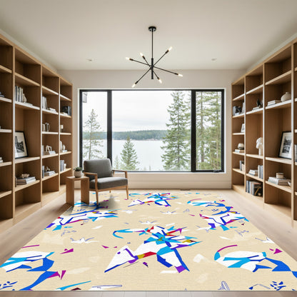 Abstract Modern Blue White Geo Splash Rug
