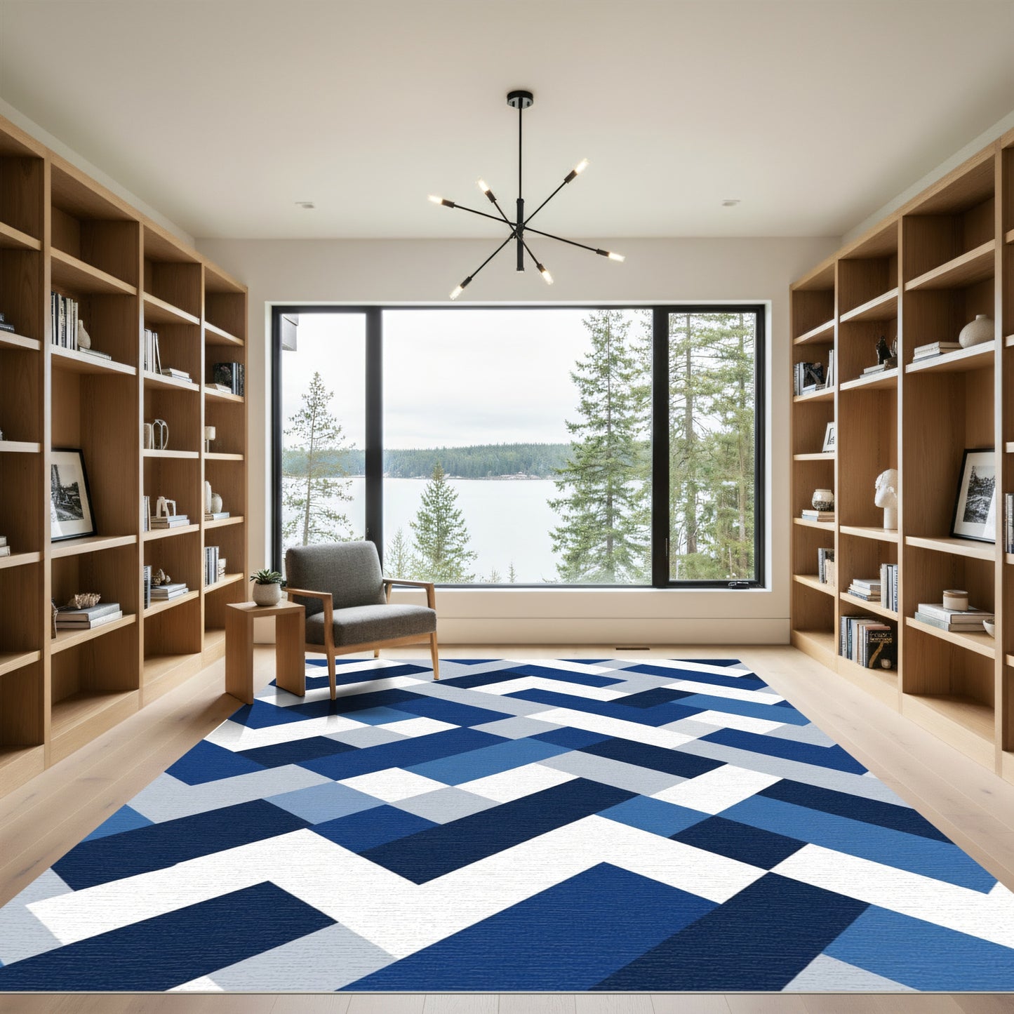 Geometric Interlocking Blue Shades Rug