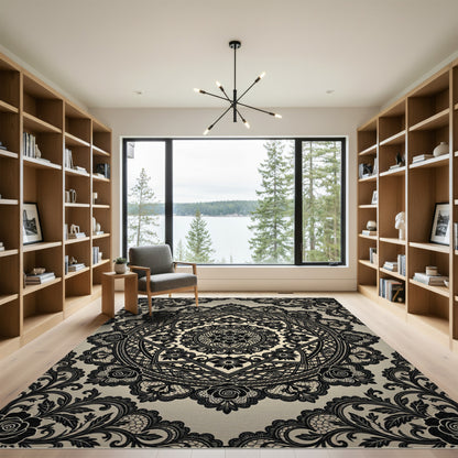 Black Lace Rose Medallion Rug