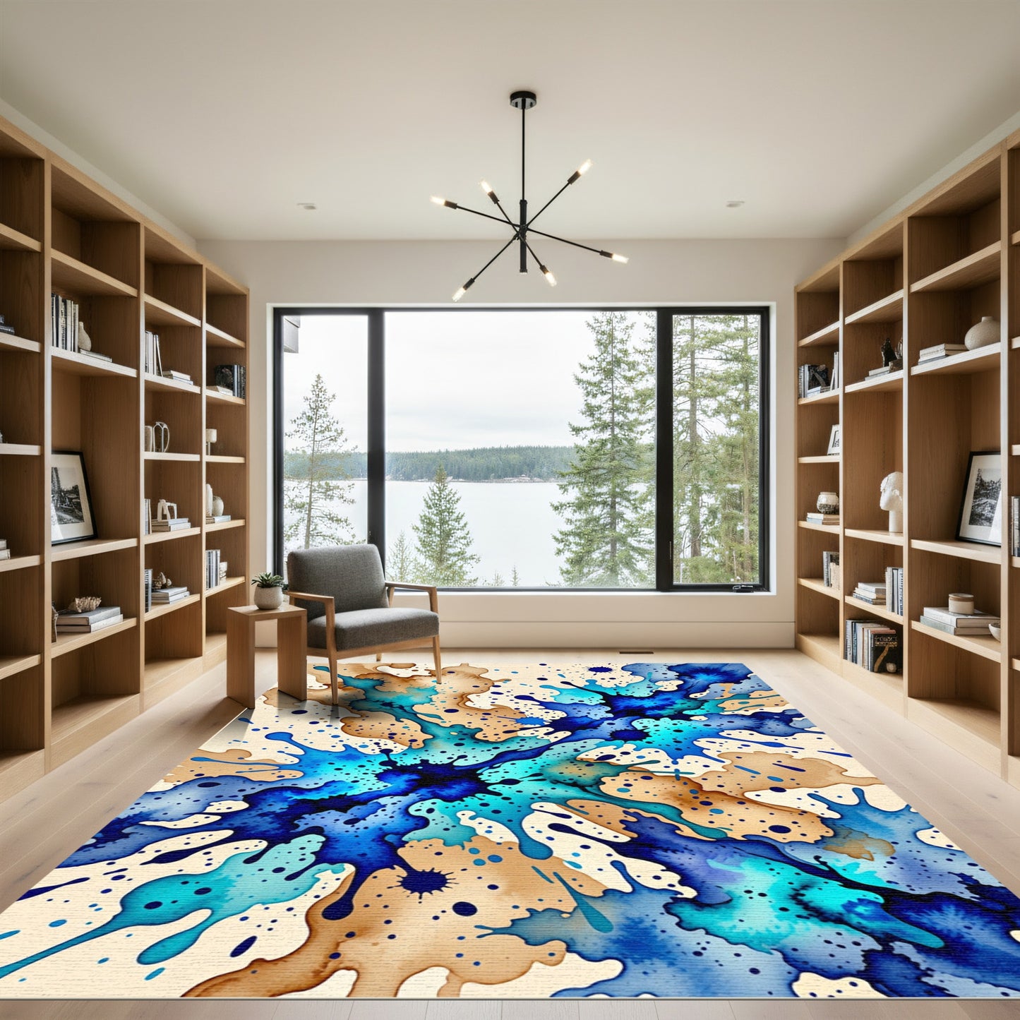 Vibrant Blue Ink Splash Abstract Art Rug