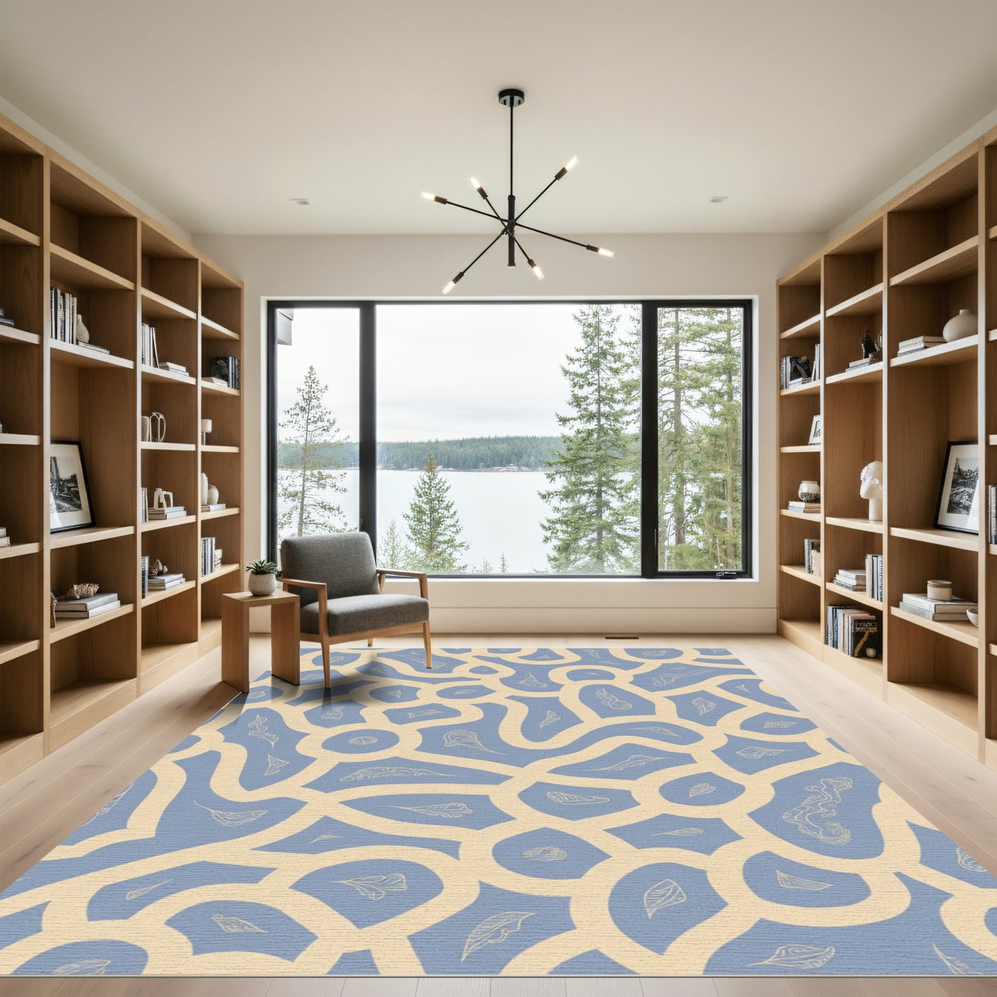 Light Blue Beige Organic Outline Rug