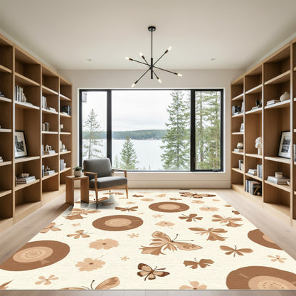 Vintage Brown Butterfly Floral Scatter Rug