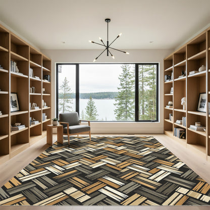 Woven Beige Brown Basketweave Diamond Rug