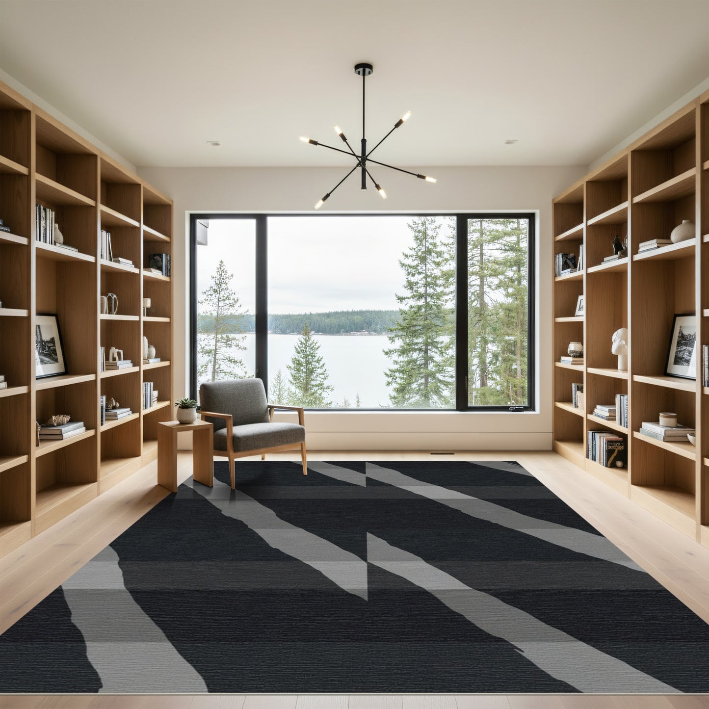 Dark Gray Diagonal Stripe Geometric Rug