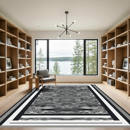 Abstract Black White Wood Grain Rectangles Rug