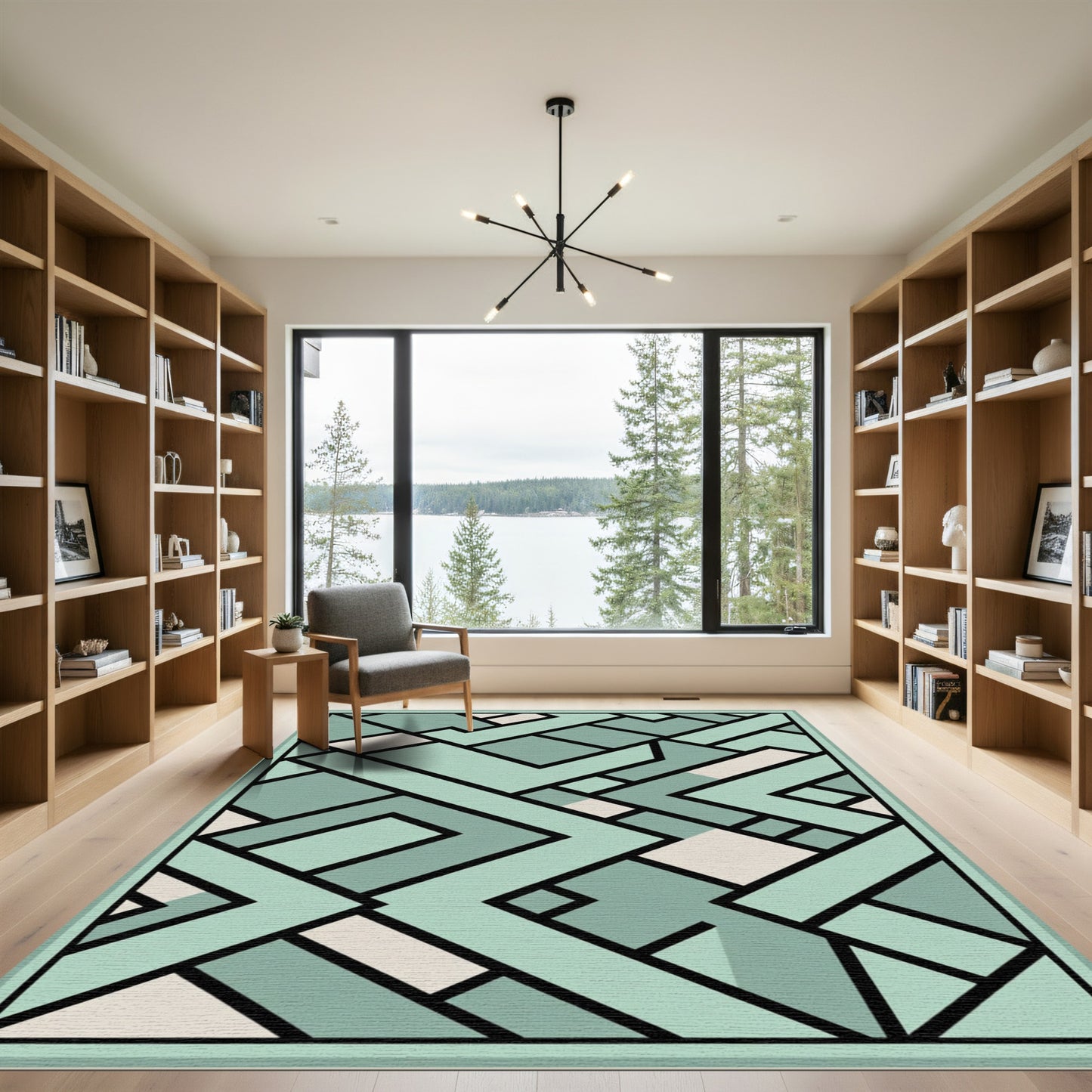 Teal Geometric Art Deco Composition Rug