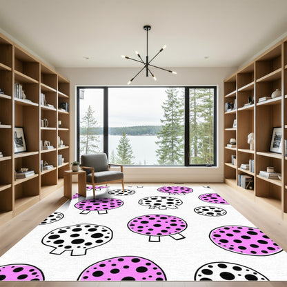 Pink Black Polka Dot Scattered Circles Rug