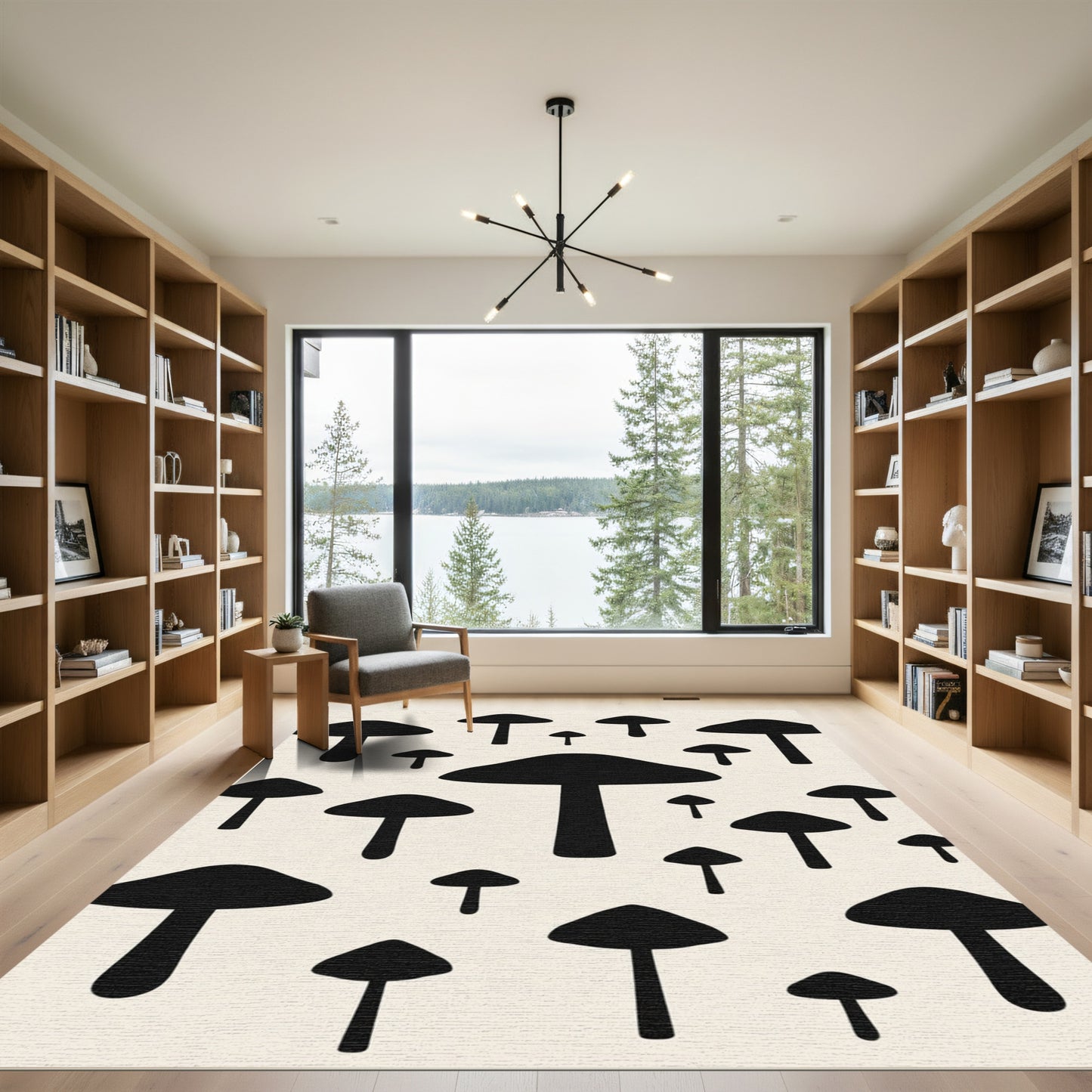 Black Mushroom Ensemble Repeating Arrangement Rug