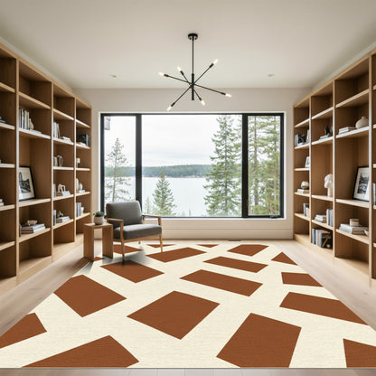 Classic Cream Brown Bricked Weave Rug