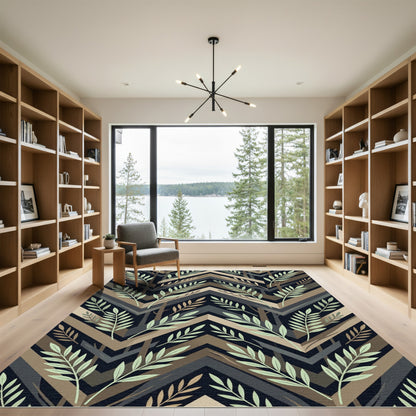 Earthy Chevron Leaf Botanical Mural Rug