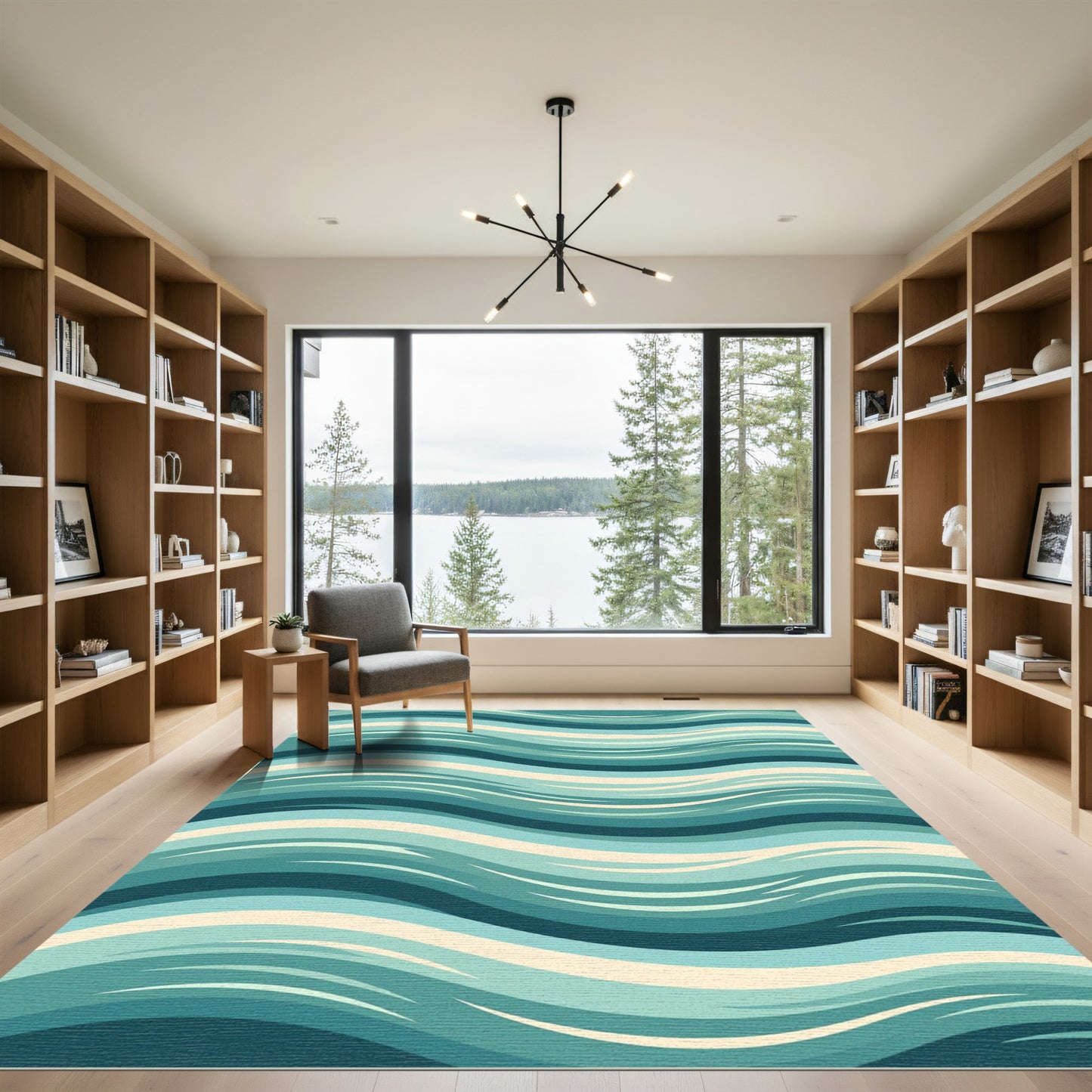Teal Coastal Wave Striped Rug