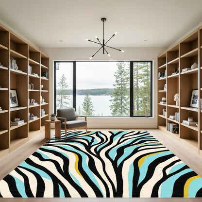 Bold Blue Yellow Zebra Stripe Flow Rug