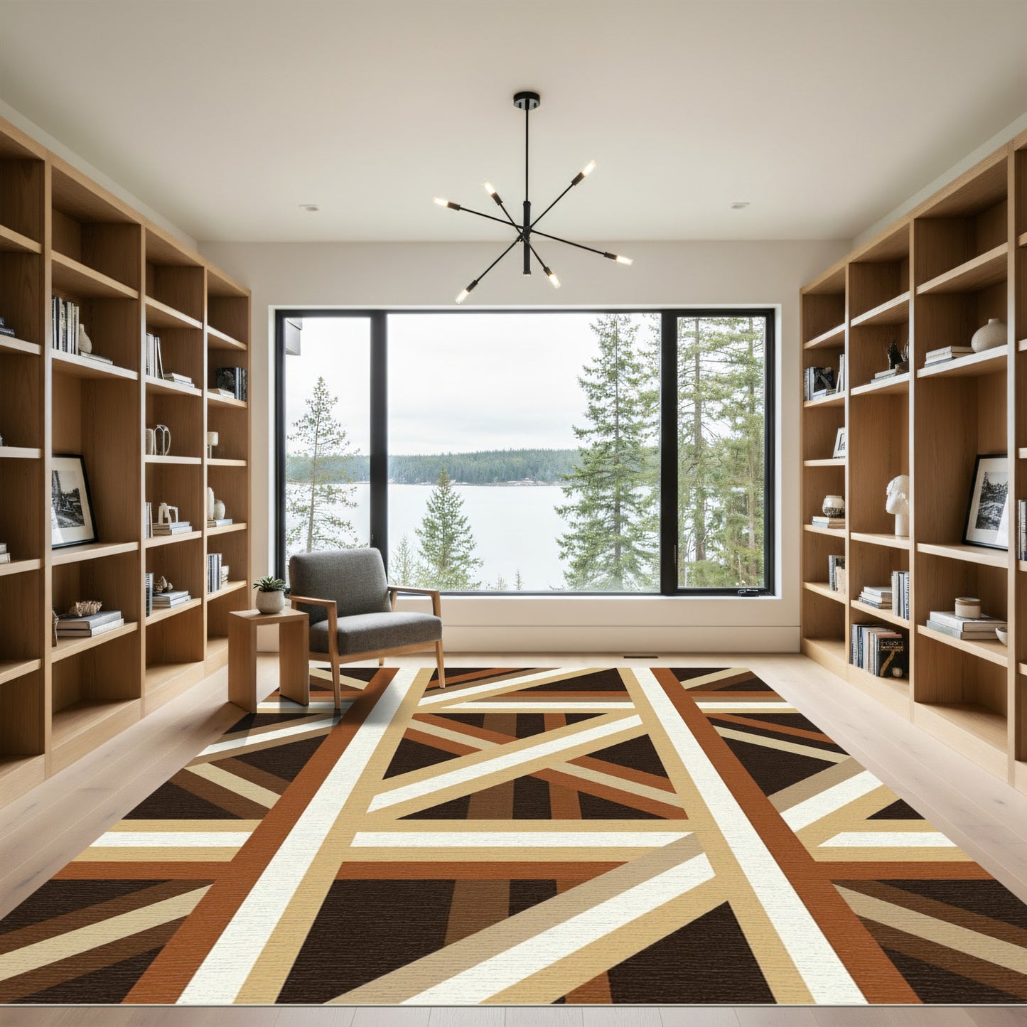 Earthy Tones Geometric Intersecting Lines Rug