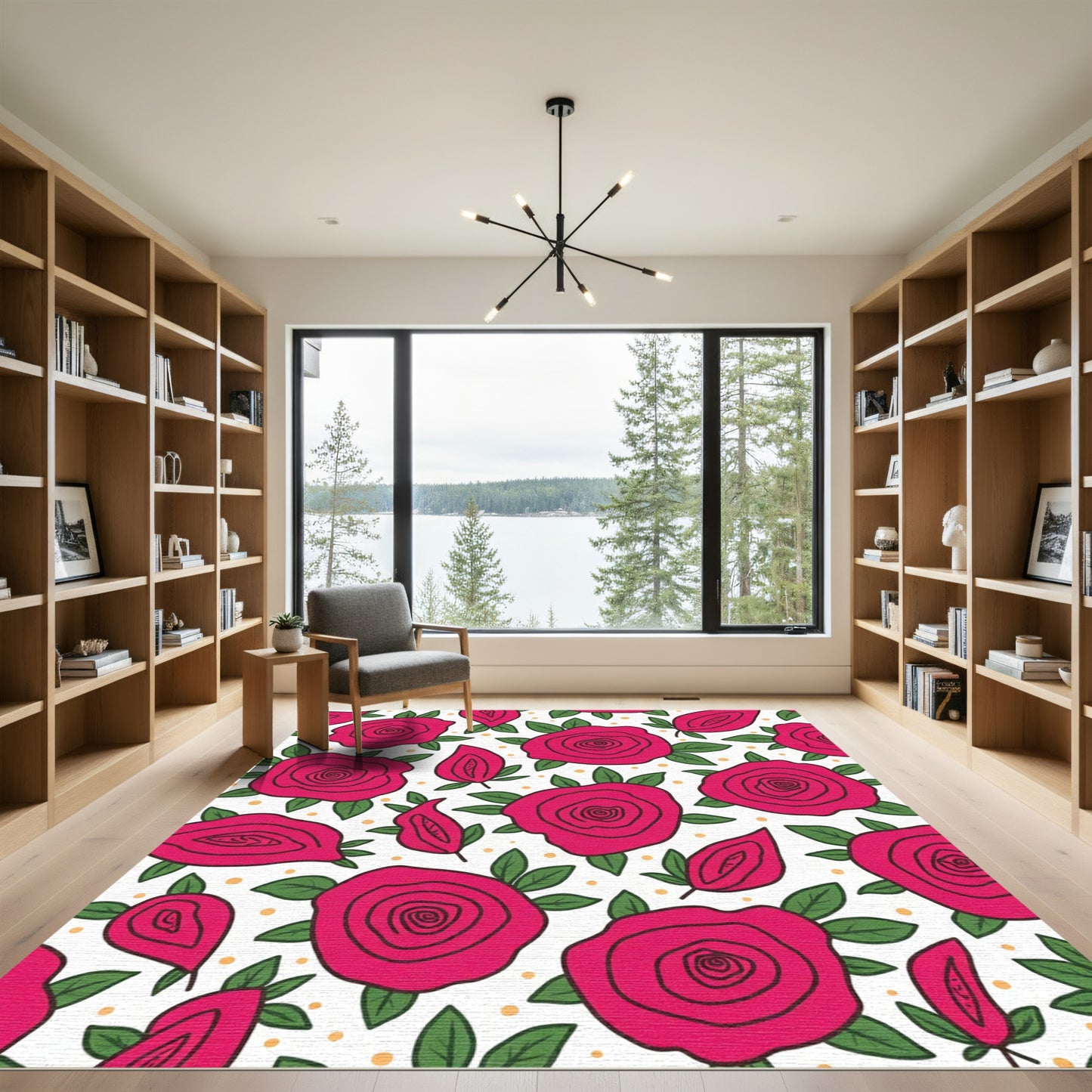 Bold Pink Rose Botanical Garden Rug