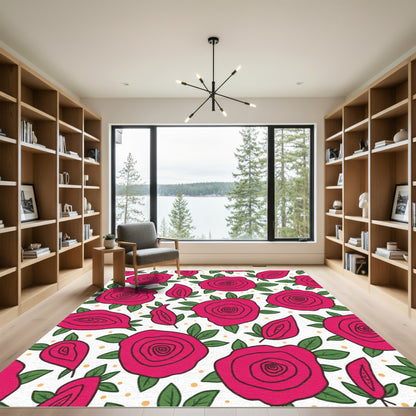 Bold Pink Rose Botanical Garden Rug