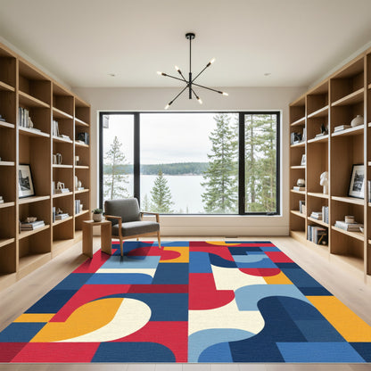 Bold Red Blue Yellow Geometric Abstract Rug