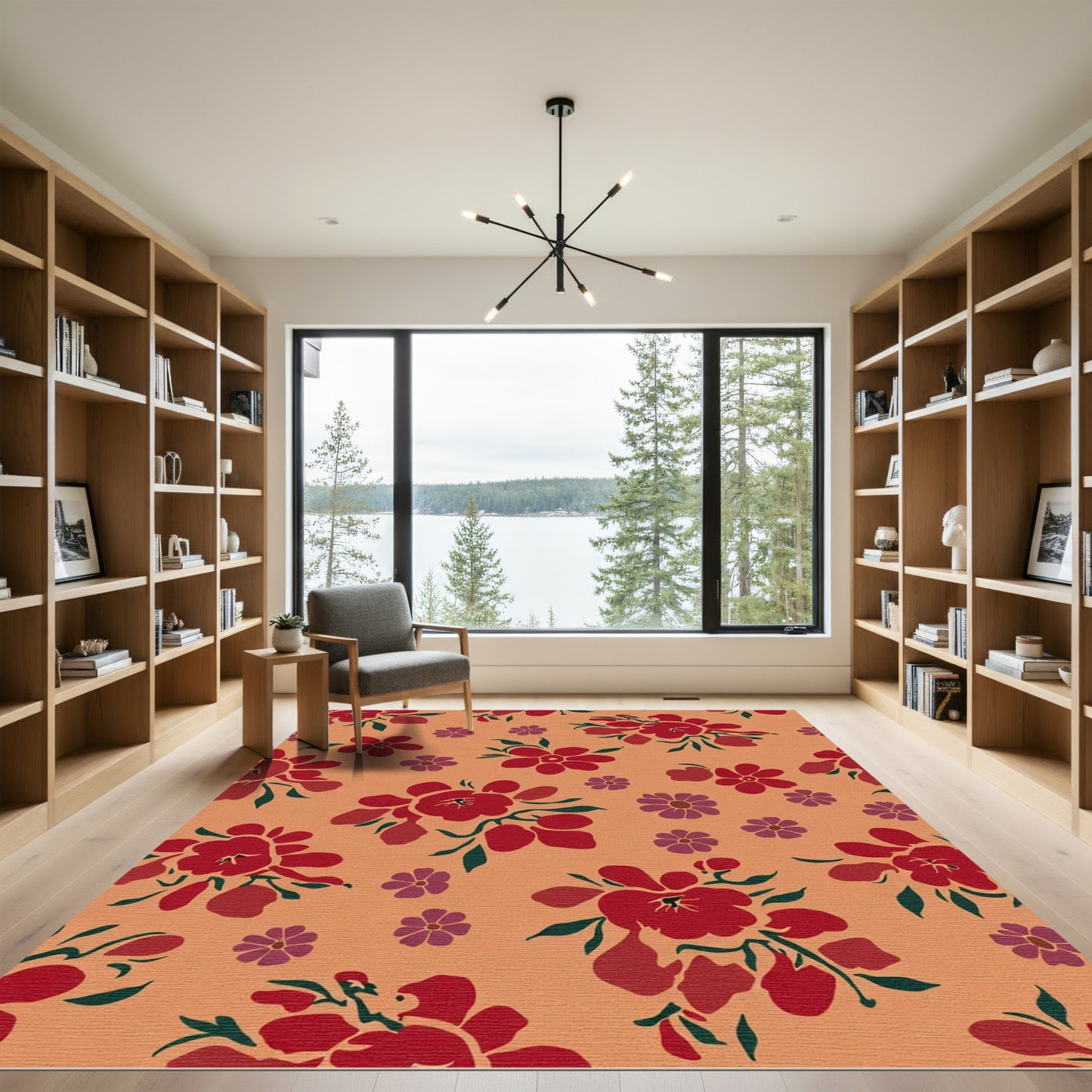 Crimson Red Floral Sprigs Rug