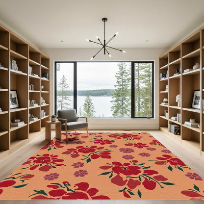 Crimson Red Floral Sprigs Rug