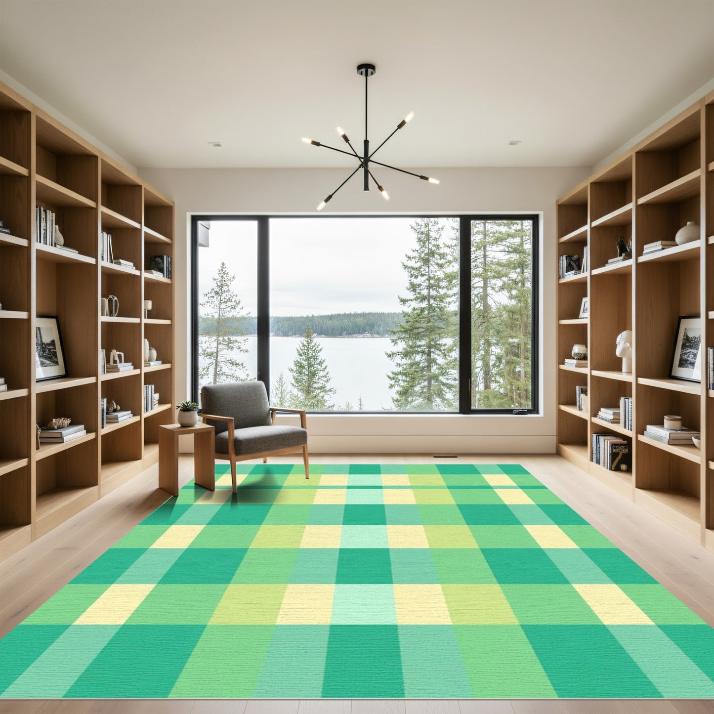 Green Pastel Plaid Squares Rug