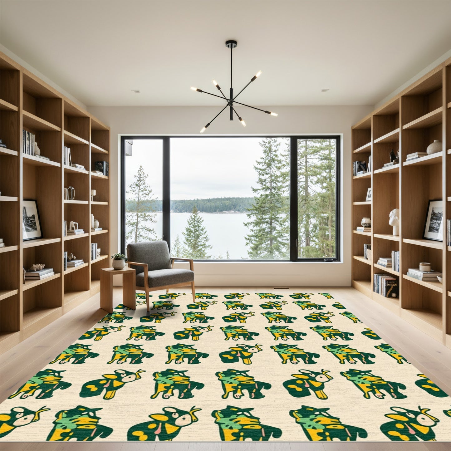 Whimsical Cow Print Green Yellow Rug