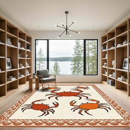 Orange Crab Cluster Cream Border Rug