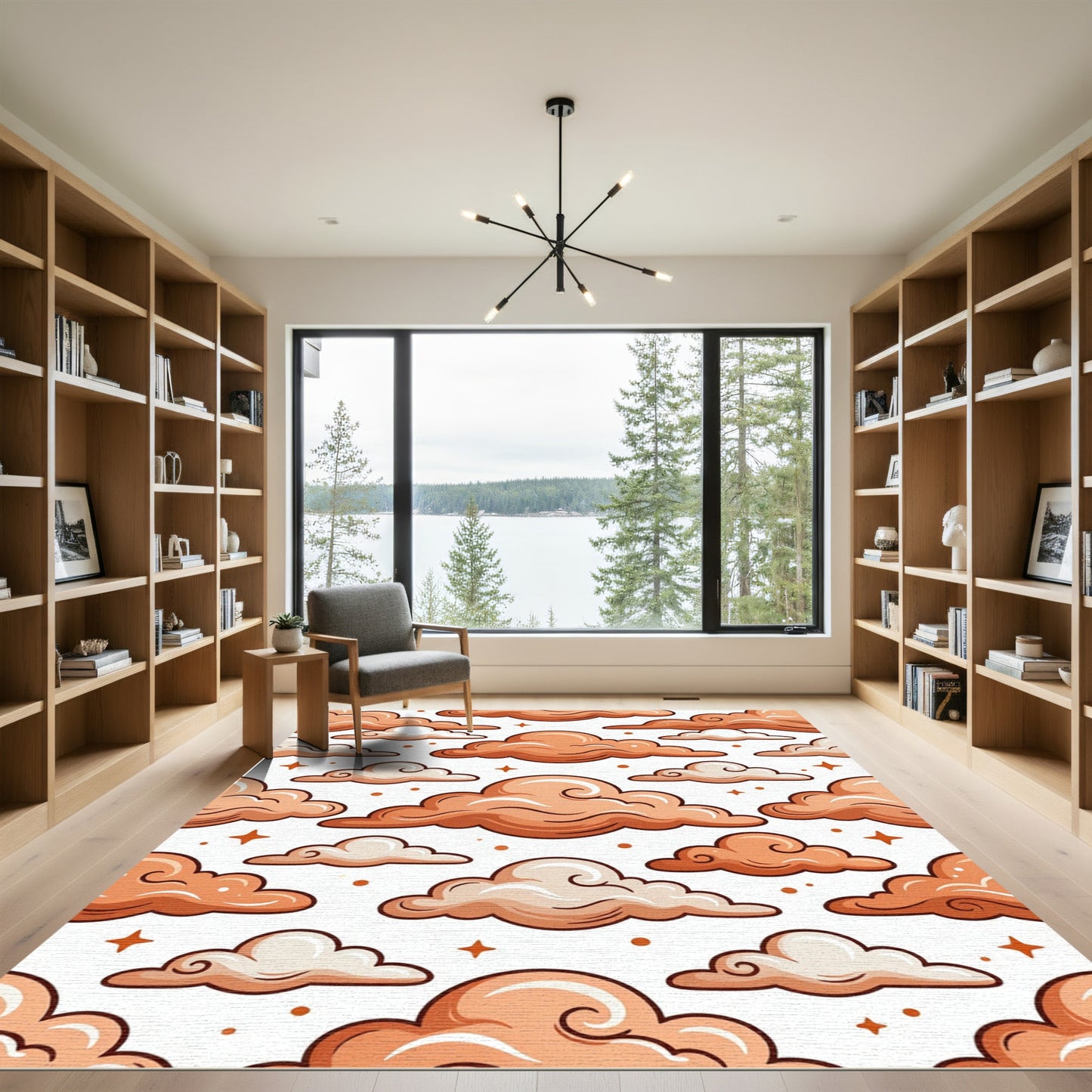 Whimsical Peach Cloud and Star Sky Rug