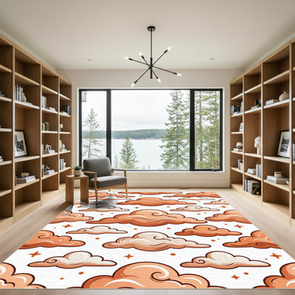 Whimsical Peach Cloud and Star Sky Rug