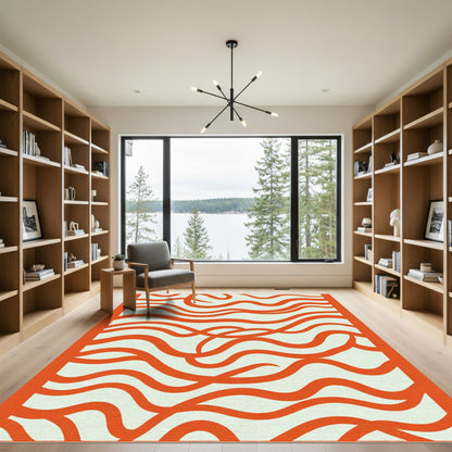 Bright Orange Wavy Swirls Rug