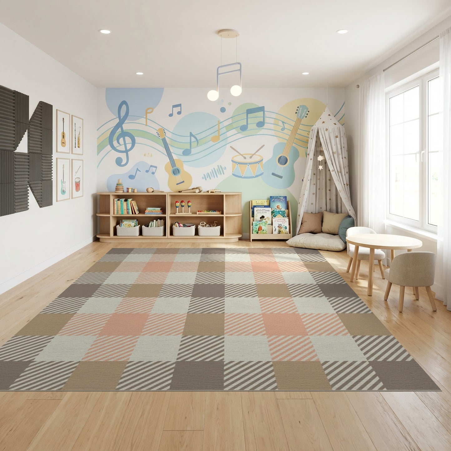 Warm Plaid Peach Brown Cream Rug